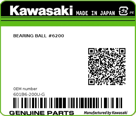 Product image: Kawasaki - 601B6-200U-G - BEARING BALL #6200  0