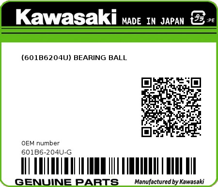Product image: Kawasaki - 601B6-204U-G - (601B6204U) BEARING BALL  0