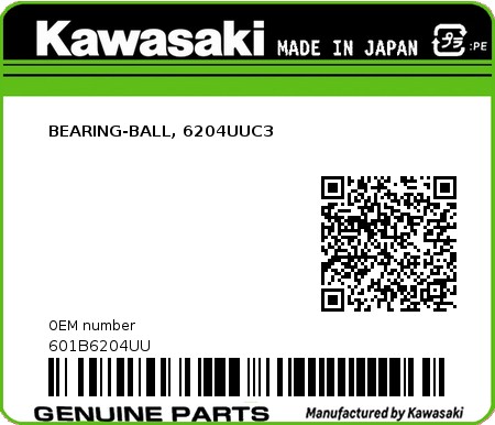 Product image: Kawasaki - 601B6204UU - BEARING-BALL, 6204UUC3  0