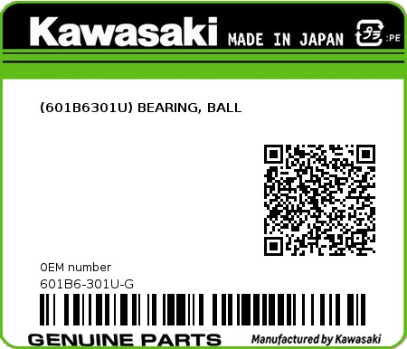 Product image: Kawasaki - 601B6-301U-G - (601B6301U) BEARING, BALL  0