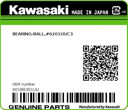 Product image: Kawasaki - 601B6301UU - BEARING-BALL,#6201UUC3  0