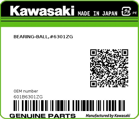 Product image: Kawasaki - 601B6301ZG - BEARING-BALL,#6301ZG  0