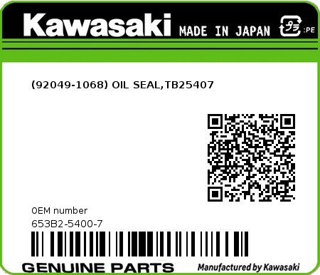 Product image: Kawasaki - 653B2-5400-7 - (92049-1068) OIL SEAL,TB25407  0