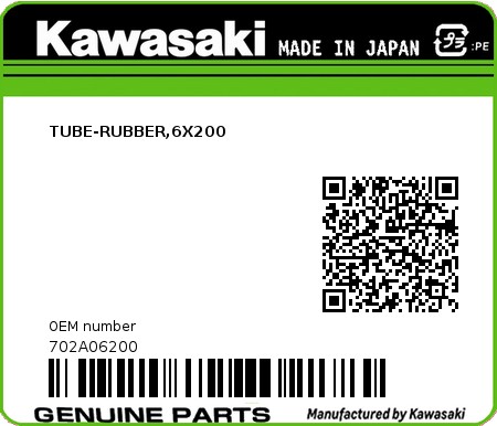 Product image: Kawasaki - 702A06200 - TUBE-RUBBER,6X200  0