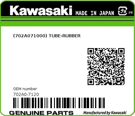 Product image: Kawasaki - 702A0-7120 - (702A071000) TUBE-RUBBER  0