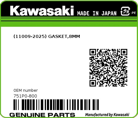 Product image: Kawasaki - 751P0-800 - (11009-2025) GASKET,8MM  0