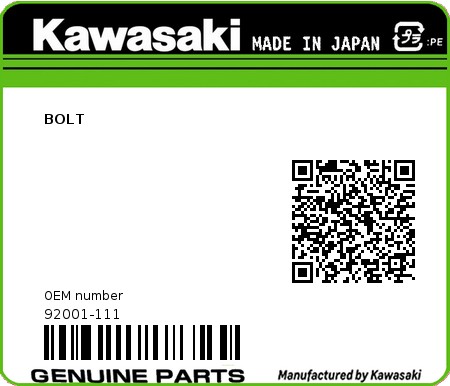 Product image: Kawasaki - 92001-111 - BOLT  0