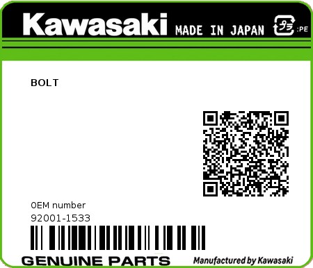 Product image: Kawasaki - 92001-1533 - BOLT  0