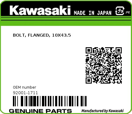 Product image: Kawasaki - 92001-1711 - BOLT, FLANGED, 10X43.5  0