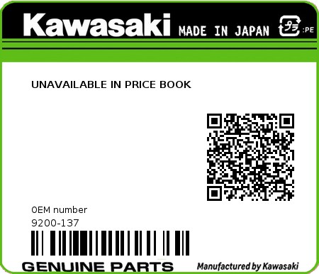 Product image: Kawasaki - 9200-137 - UNAVAILABLE IN PRICE BOOK  0