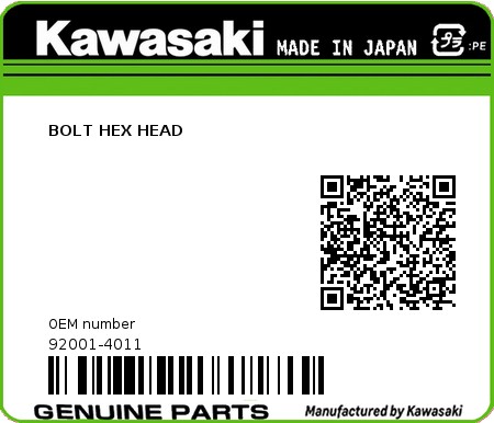 Product image: Kawasaki - 92001-4011 - BOLT HEX HEAD  0