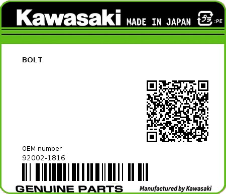 Product image: Kawasaki - 92002-1816 - BOLT  0
