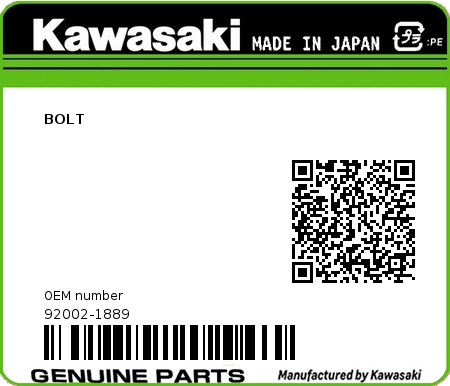 Product image: Kawasaki - 92002-1889 - BOLT  0