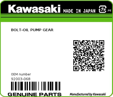 Product image: Kawasaki - 92003-068 - BOLT-OIL PUMP GEAR  0