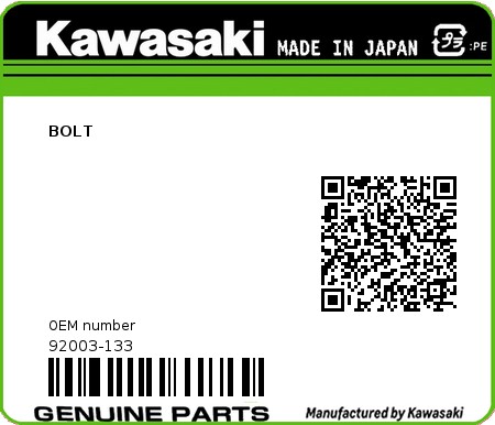 Product image: Kawasaki - 92003-133 - BOLT  0