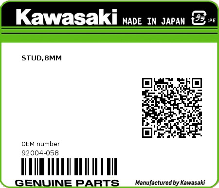 Product image: Kawasaki - 92004-058 - STUD,8MM  0
