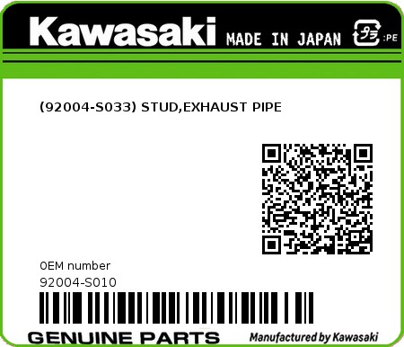 Product image: Kawasaki - 92004-S010 - (92004-S033) STUD,EXHAUST PIPE  0
