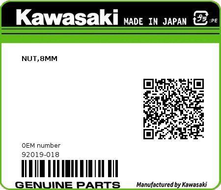 Product image: Kawasaki - 92019-018 - NUT,8MM  0