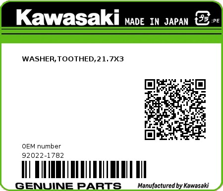 Product image: Kawasaki - 92022-1782 - WASHER,TOOTHED,21.7X3  0