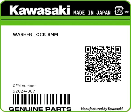 Product image: Kawasaki - 92024-007 - WASHER LOCK 8MM  0