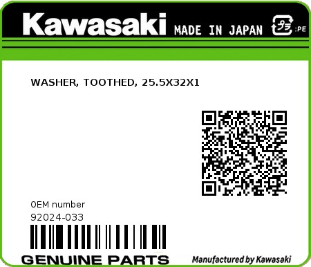 Product image: Kawasaki - 92024-033 - WASHER, TOOTHED, 25.5X32X1  0