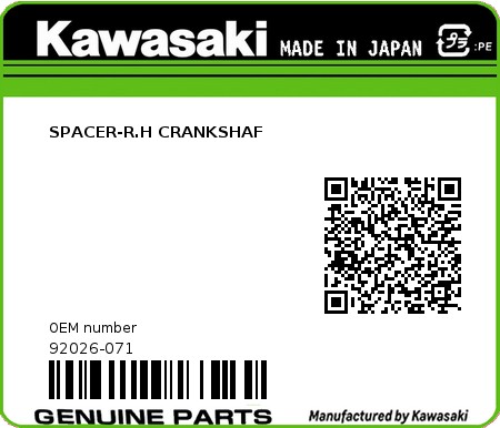 Product image: Kawasaki - 92026-071 - SPACER-R.H CRANKSHAF  0
