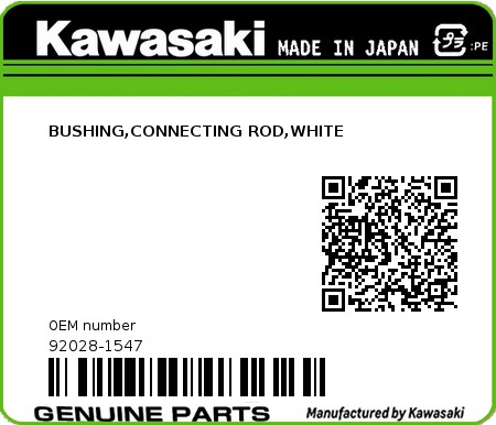 Product image: Kawasaki - 92028-1547 - BUSHING,CONNECTING ROD,WHITE  0