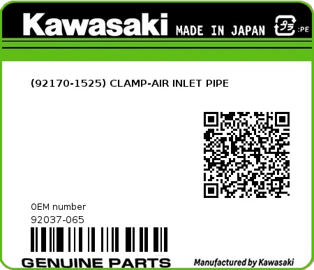 Product image: Kawasaki - 92037-065 - (92170-1525) CLAMP-AIR INLET PIPE  0