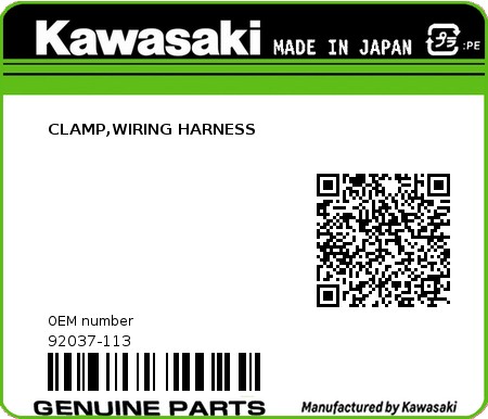 Product image: Kawasaki - 92037-113 - CLAMP,WIRING HARNESS  0
