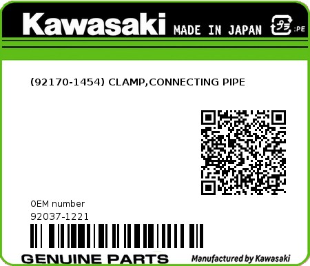 Product image: Kawasaki - 92037-1221 - (92170-1454) CLAMP,CONNECTING PIPE  0