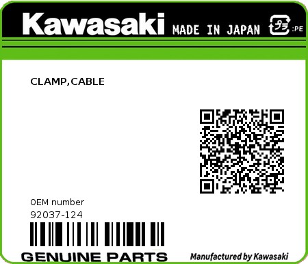 Product image: Kawasaki - 92037-124 - CLAMP,CABLE  0