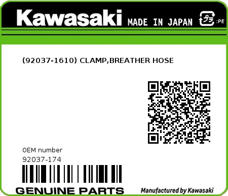 Product image: Kawasaki - 92037-174 - (92037-1610) CLAMP,BREATHER HOSE  0