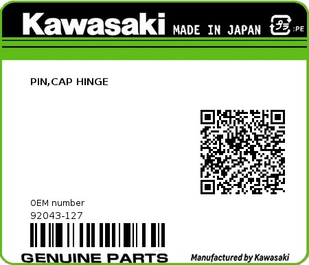 Product image: Kawasaki - 92043-127 - PIN,CAP HINGE  0