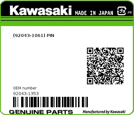 Product image: Kawasaki - 92043-1353 - (92043-1061) PIN  0