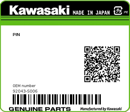 Product image: Kawasaki - 92043-S006 - PIN  0