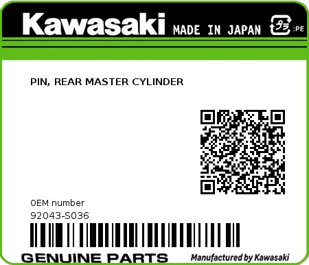 Product image: Kawasaki - 92043-S036 - PIN, REAR MASTER CYLINDER  0