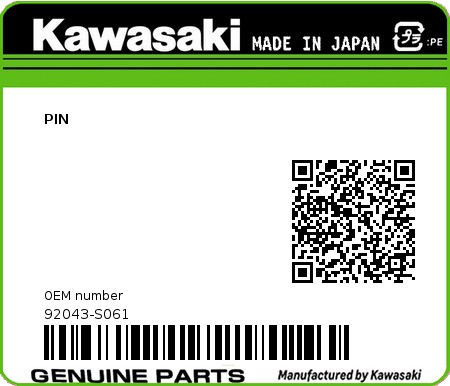 Product image: Kawasaki - 92043-S061 - PIN  0