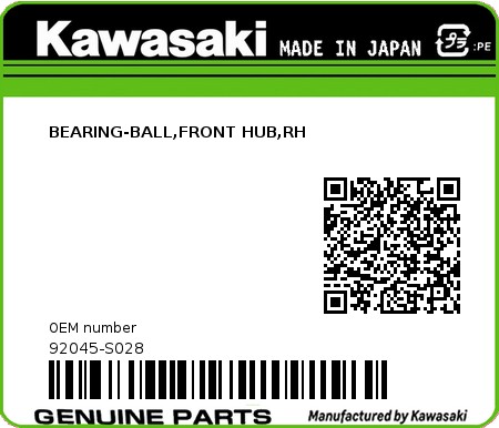 Product image: Kawasaki - 92045-S028 - BEARING-BALL,FRONT HUB,RH  0