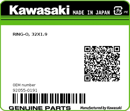 Product image: Kawasaki - 92055-0191 - RING-O, 32X1.9  0