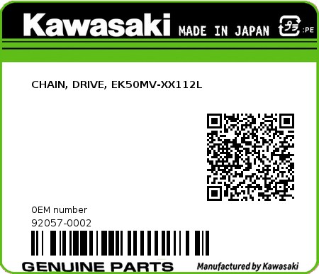 Product image: Kawasaki - 92057-0002 - CHAIN, DRIVE, EK50MV-XX112L  0