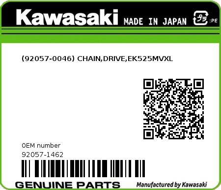 Product image: Kawasaki - 92057-1462 - (92057-0046) CHAIN,DRIVE,EK525MVXL  0
