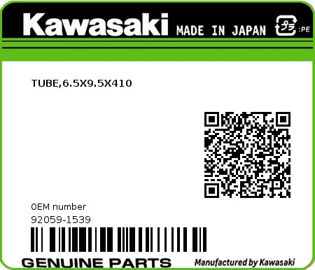 Product image: Kawasaki - 92059-1539 - TUBE,6.5X9.5X410  0
