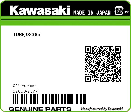 Product image: Kawasaki - 92059-2177 - TUBE,9X385  0
