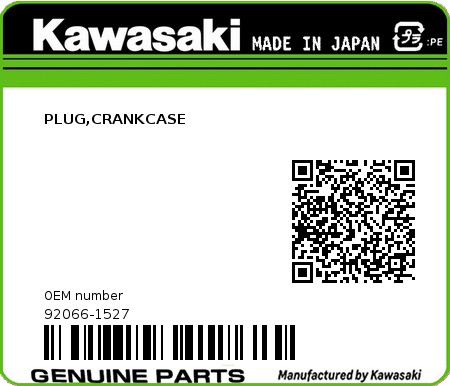 Product image: Kawasaki - 92066-1527 - PLUG,CRANKCASE  0