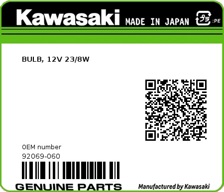 Product image: Kawasaki - 92069-060 - BULB, 12V 23/8W  0
