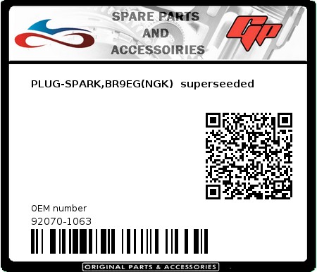 Product image:  - 92070-1063 - PLUG-SPARK,BR9EG(NGK)  superseeded  0