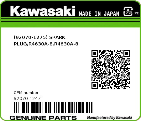 Product image: Kawasaki - 92070-1247 - (92070-1275) SPARK PLUG,R4630A-8,R4630A-8  0