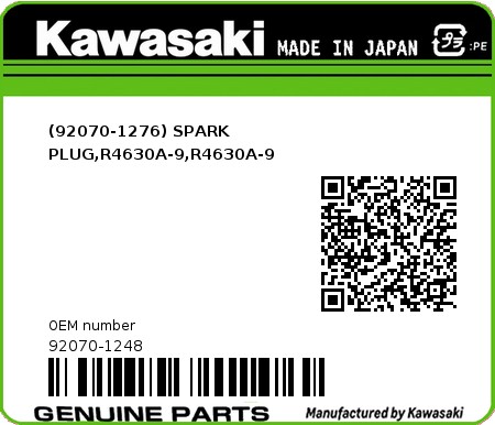 Product image: Kawasaki - 92070-1248 - (92070-1276) SPARK PLUG,R4630A-9,R4630A-9  0