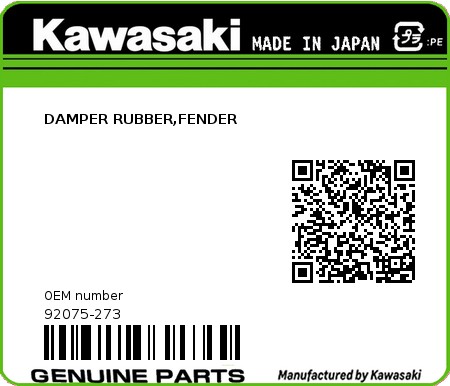 Product image: Kawasaki - 92075-273 - DAMPER RUBBER,FENDER  0