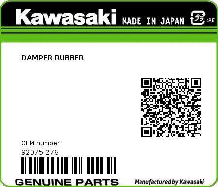 Product image: Kawasaki - 92075-276 - DAMPER RUBBER  0